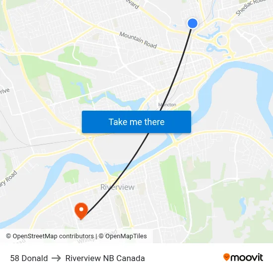 58 Donald to Riverview NB Canada map
