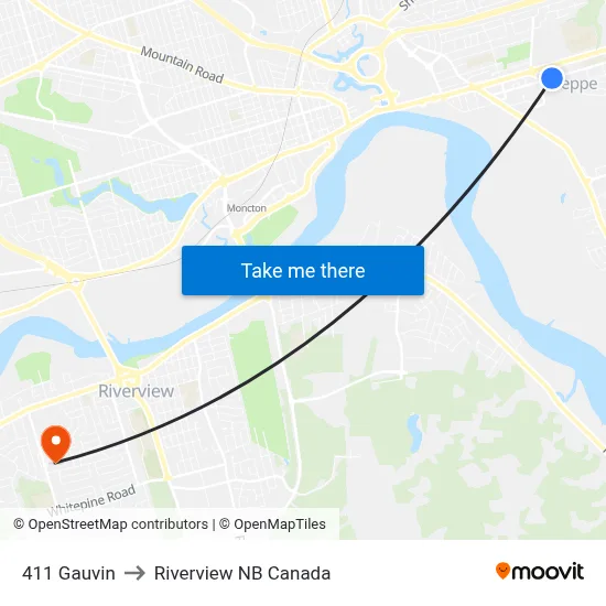 411 Gauvin to Riverview NB Canada map