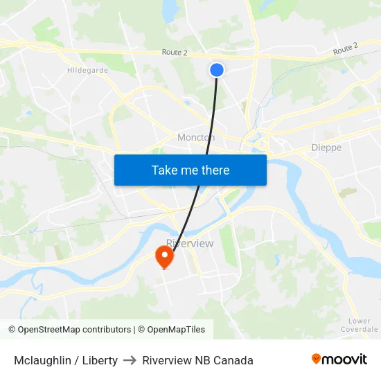 Mclaughlin / Liberty to Riverview NB Canada map