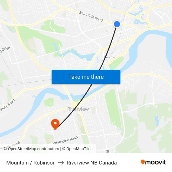 Mountain / Robinson to Riverview NB Canada map