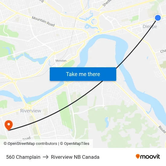 560 Champlain to Riverview NB Canada map