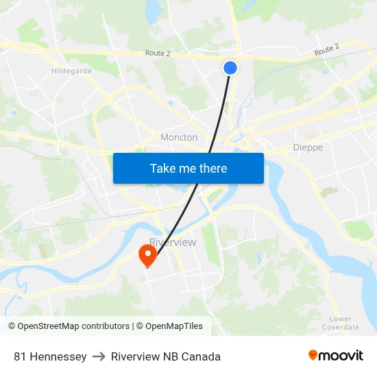81 Hennessey to Riverview NB Canada map