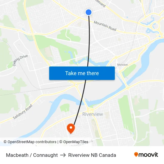 Macbeath / Connaught to Riverview NB Canada map