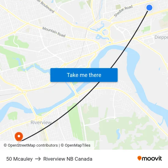 50 Mcauley to Riverview NB Canada map