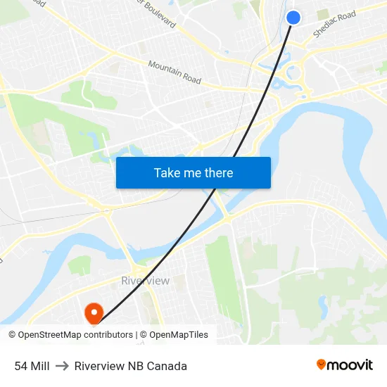 54 Mill to Riverview NB Canada map