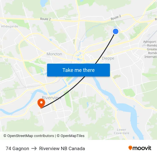 74 Gagnon to Riverview NB Canada map