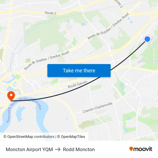 Moncton Airport YQM to Rodd Moncton map