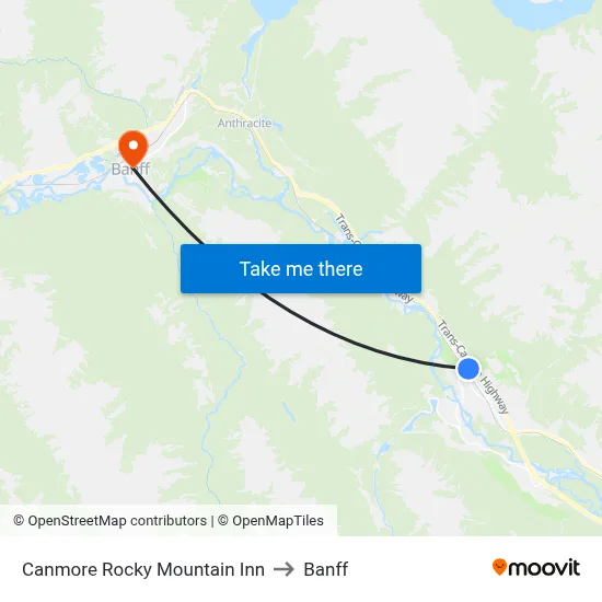 Canmore Rocky Mountain Inn to Banff map