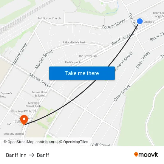 Banff Inn to Banff map