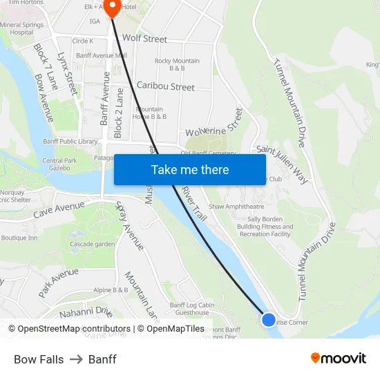 Bow Falls to Banff map
