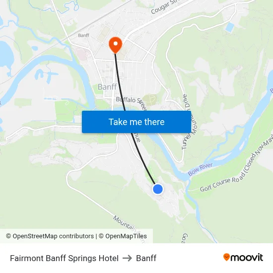 Fairmont Banff Springs Hotel to Banff map