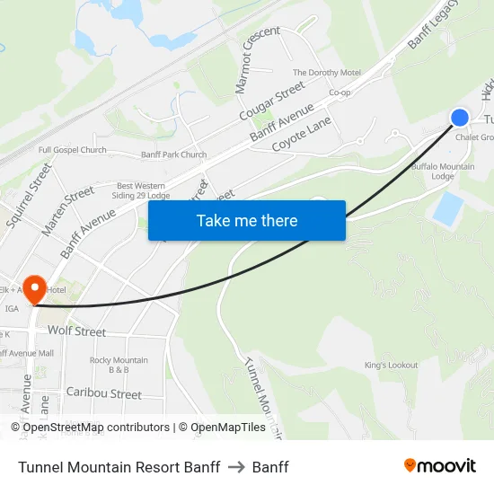 Tunnel Mountain Resort Banff to Banff map