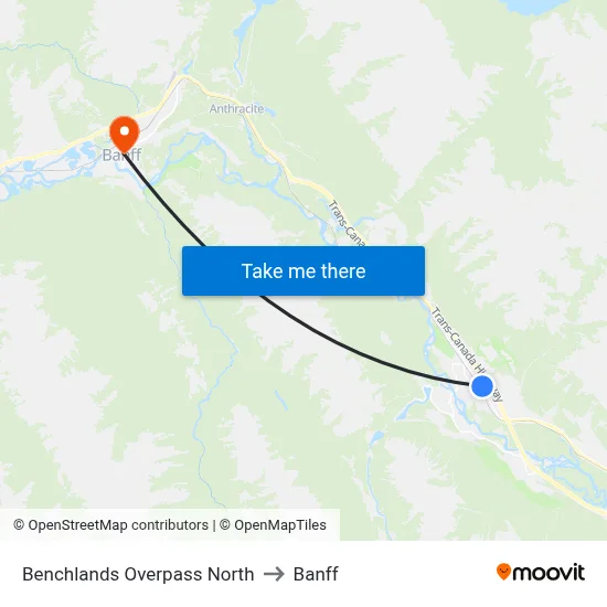 Benchlands Overpass North to Banff map