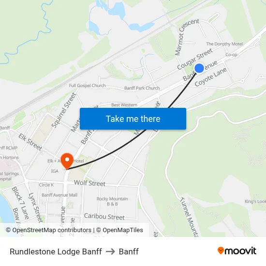 Rundlestone Lodge Banff to Banff map
