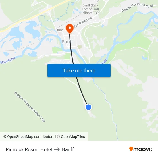 Rimrock Resort Hotel to Banff map