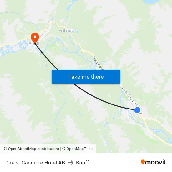 Coast Canmore Hotel AB to Banff map