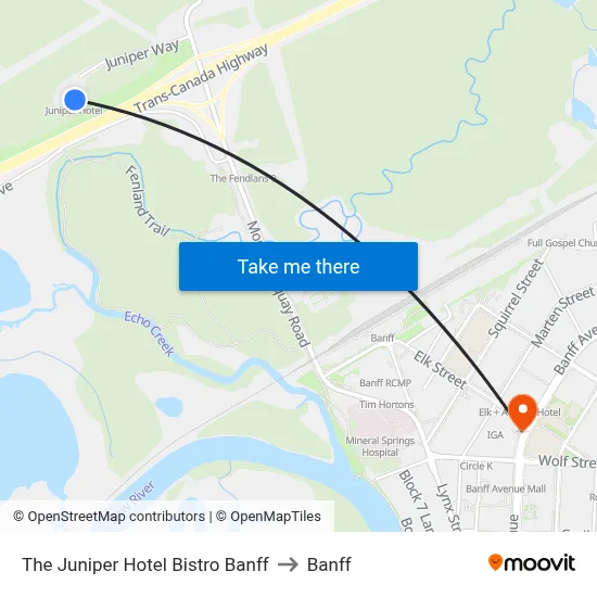 The Juniper Hotel Bistro Banff to Banff map