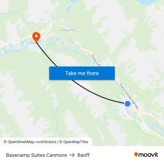 Basecamp Suites Canmore to Banff map