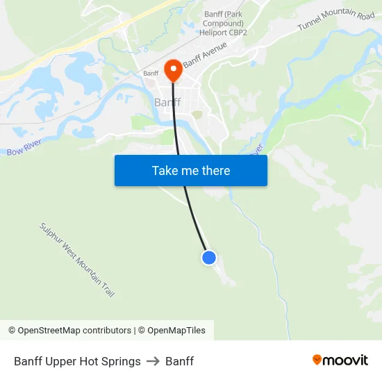 Banff Upper Hot Springs to Banff map