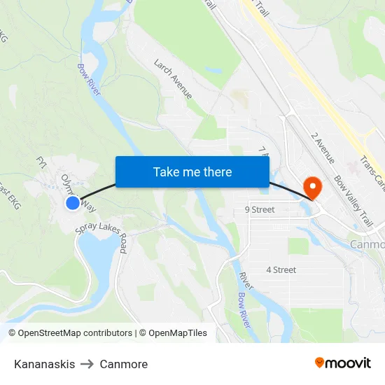 Kananaskis to Canmore map