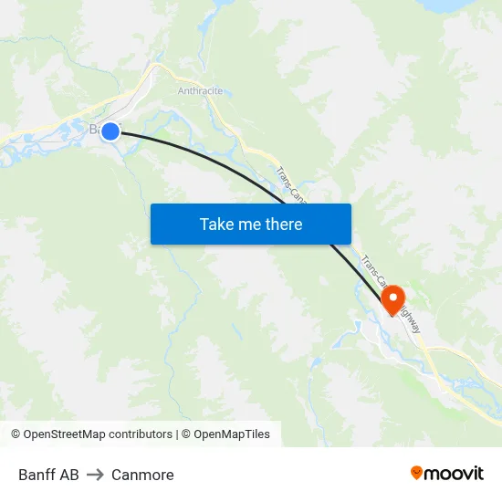 Banff AB to Canmore map
