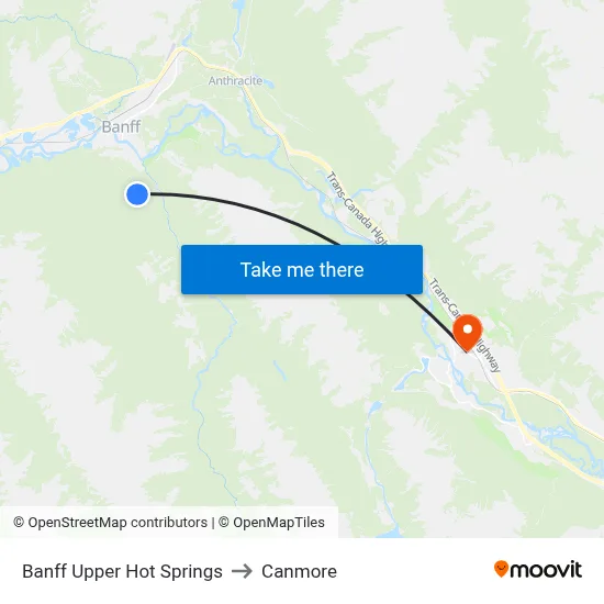 Banff Upper Hot Springs to Canmore map