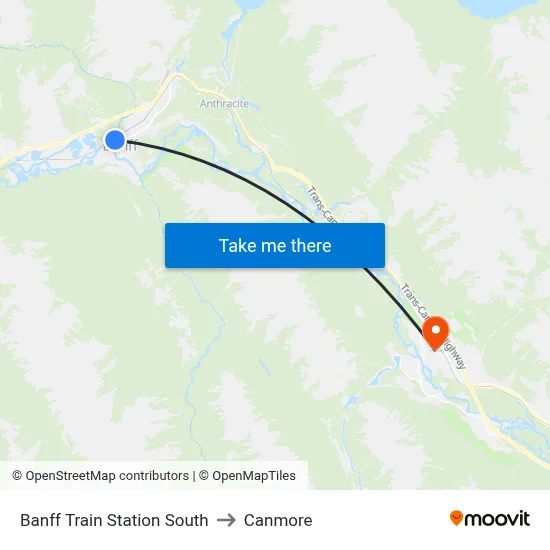 Banff Train Station South to Canmore map