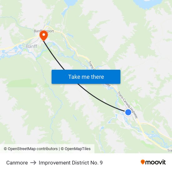 Canmore to Improvement District No.  9 map