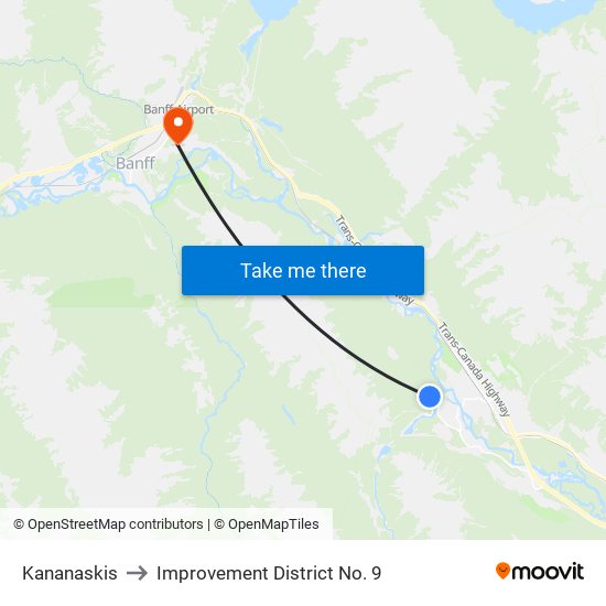 Kananaskis to Improvement District No.  9 map