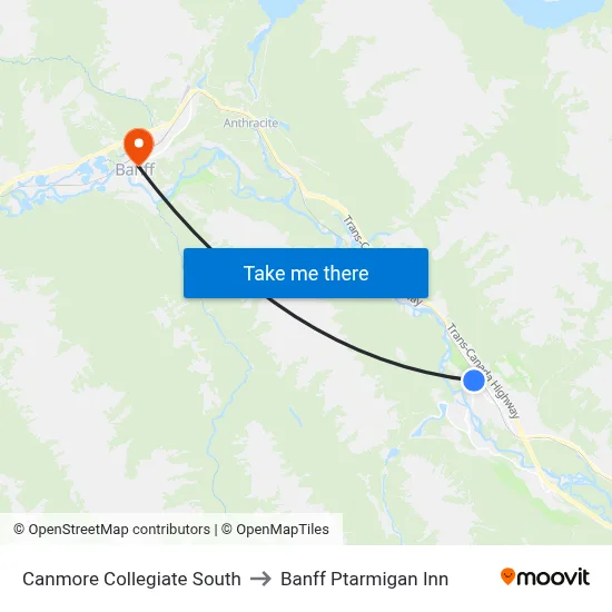 Canmore Collegiate South to Banff Ptarmigan Inn map