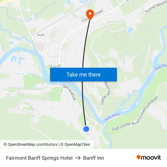 Fairmont Banff Springs Hotel to Banff Inn map