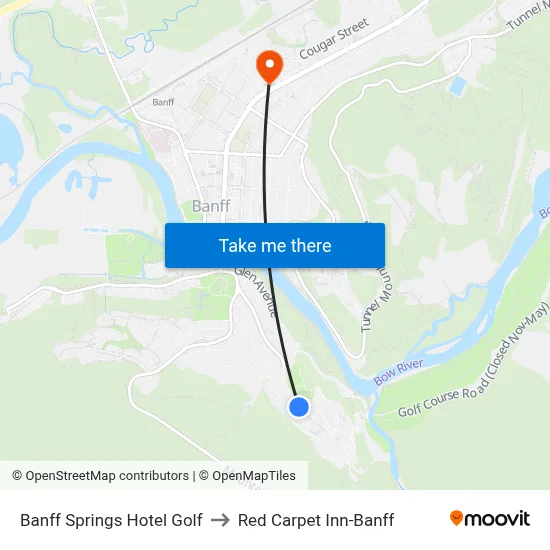 Banff Springs Hotel Golf to Red Carpet Inn-Banff map