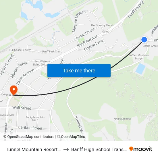 Tunnel Mountain Resort Banff to Banff High School Transit Hub map