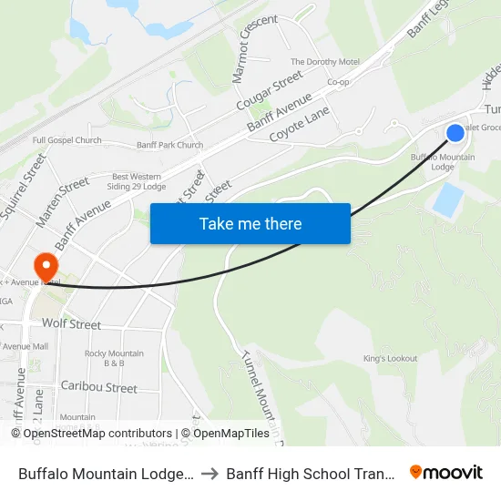 Buffalo Mountain Lodge Banff to Banff High School Transit Hub map