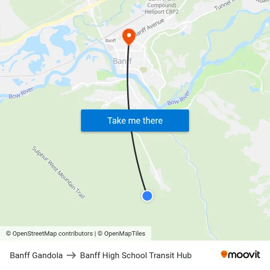 Banff Gandola to Banff High School Transit Hub map