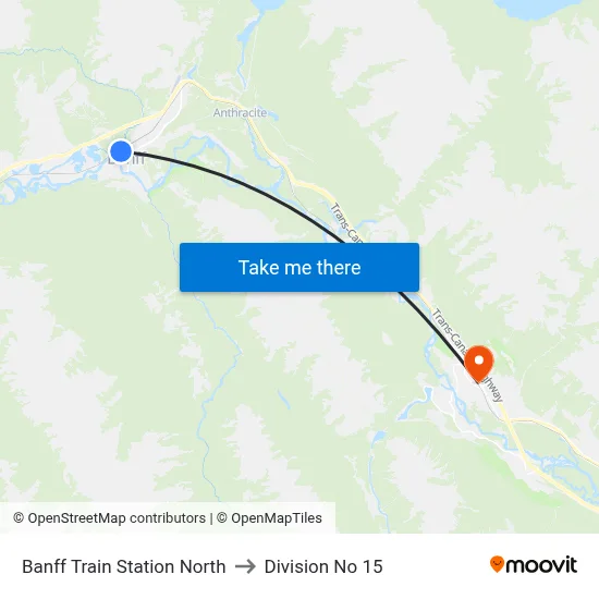 Banff Train Station North to Division No 15 map
