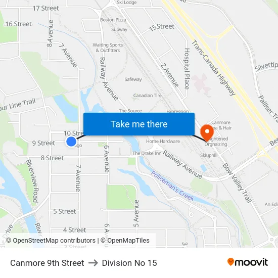 Canmore 9th Street to Division No 15 map