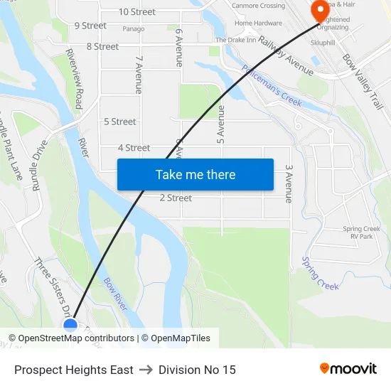 Prospect Heights East to Division No 15 map