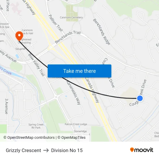 Grizzly Crescent to Division No 15 map