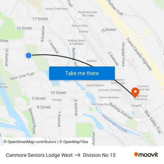 Canmore Seniors Lodge West to Division No 15 map