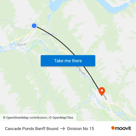 Cascade Ponds Banff Bound to Division No 15 map