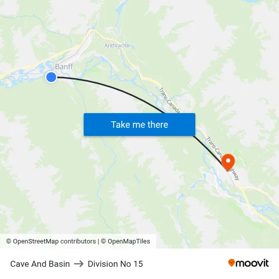 Cave And Basin to Division No 15 map