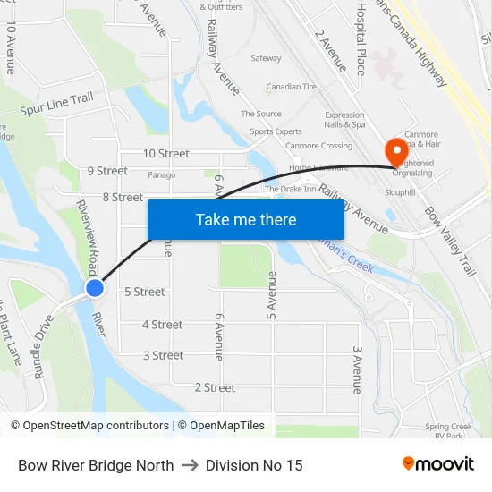 Bow River Bridge North to Division No 15 map