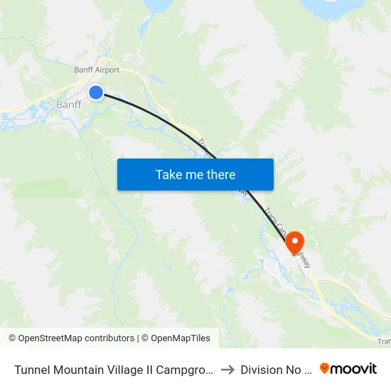 Tunnel Mountain Village II Campground to Division No 15 map