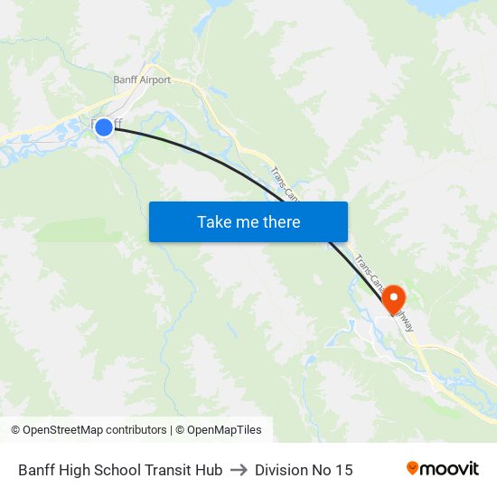 Banff High School Transit Hub to Division No 15 map