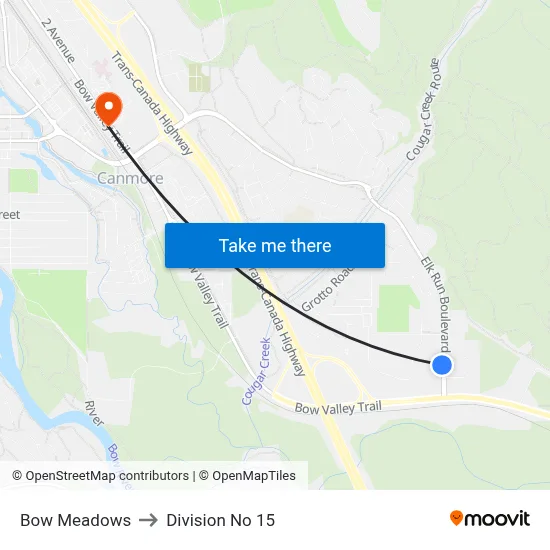 Bow Meadows to Division No 15 map