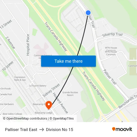 Palliser Trail East to Division No 15 map