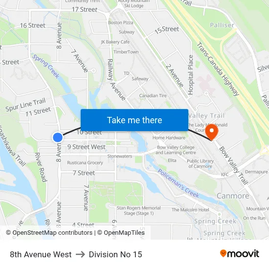 8th Avenue West to Division No 15 map