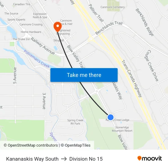 Kananaskis Way South to Division No 15 map