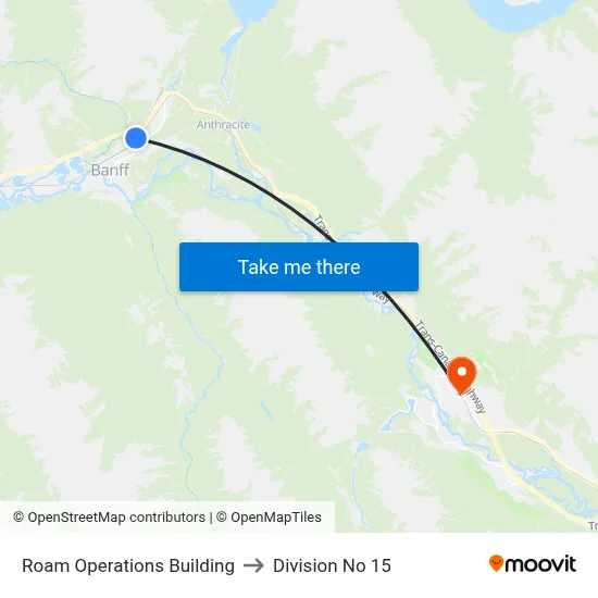 Roam Operations Building to Division No 15 map